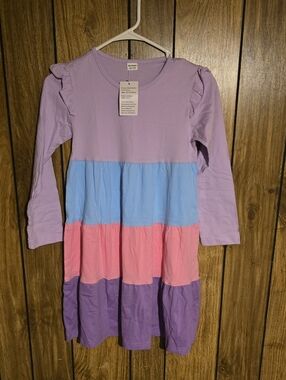 Girls' Colorblock Ruffle Shoulder Dress - Lavender, Blue & Pink